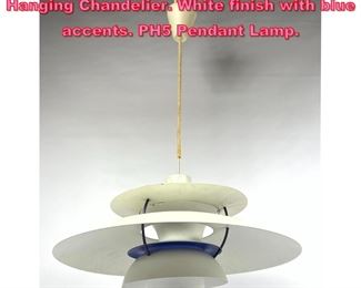 Lot 669 LOUIS POULSEN Metal Modernist Hanging Chandelier. White finish with blue accents. PH5 Pendant Lamp.