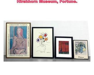 Lot 681 4pcs Art Posters. After Picasso, Hirshhorn Museum, Fortune. 