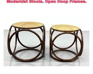 Lot 685 2pc Bentwood Caned Seat Modernist Stools. Open Hoop Frames. 