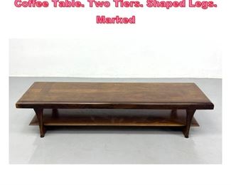 Lot 687 LANE American Modern Walnut Coffee Table. Two Tiers. Shaped Legs. Marked
