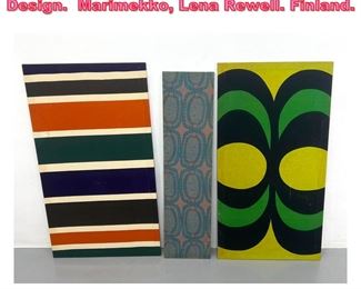 Lot 694 3pcs Fabric Wall Art. Graphic Design. Marimekko, Lena Rewell. Finland. 