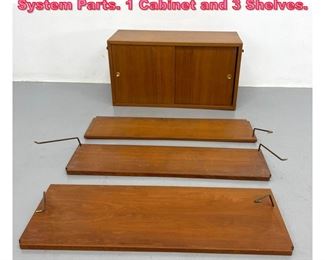 Lot 710 Danish Modern Wall Unit Shelf System Parts. 1 Cabinet and 3 Shelves. 