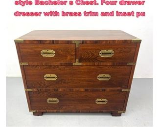 Lot 721 Modernist Rosewood Campaign style Bachelor s Chest. Four drawer dresser with brass trim and inset pu
