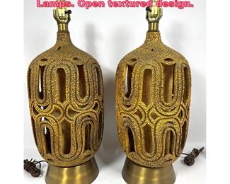 Lot 723 Mid Century Modern Plaster Table Lamps. Open textured design. 