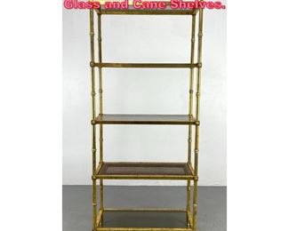Lot 727 Decorator Gilt Metal Etagere with Glass and Cane Shelves. 