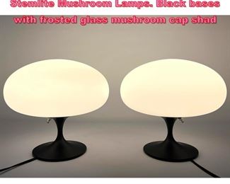 Lot 728 Pr DESIGNLINE Contemporary Stemlite Mushroom Lamps. Black bases with frosted glass mushroom cap shad