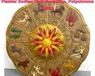 Lot 736 Mid Century Modern Painted Plaster Zodiac Wall Medallion. Polychrome Finish. 