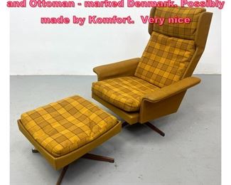 Lot 750 Danish Modern Plaid Lounge Chair and Ottoman marked Denmark. Possibly made by Komfort. Very nice 