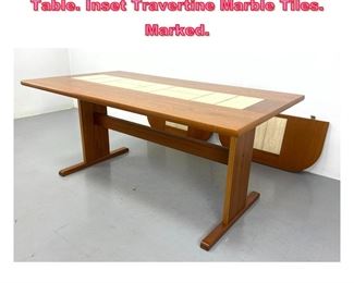 Lot 773 Gangso Mobler Danish Teak Dining Table. Inset Travertine Marble Tiles. Marked. 