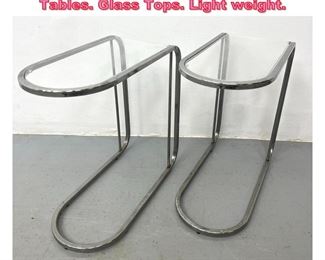 Lot 775 Pr Chrome Frame Narrow Side Tables. Glass Tops. Light weight. 