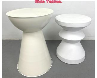 Lot 790 2pcs White Finish Metal Pedestal Side Tables. 