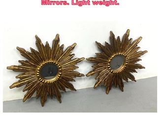 Lot 794 Pair Gold Finish Sunburst Wall Mirrors. Light weight. 