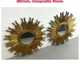 Lot 795 Pair Gold Star Sunburst Wall Mirrors. Composite Wood. 