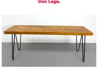 Lot 808 Pine Plank Top Table on Hairpin Iron Legs. 