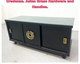 Lot 818 Ebonized Wood Sliding Door Credenza. Asian Brass Hardware and Handles. 
