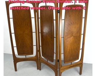Lot 820 Decorator Reversible 3 Section Folding Screen Room Divider. 1 side matched veneer. Other side with C