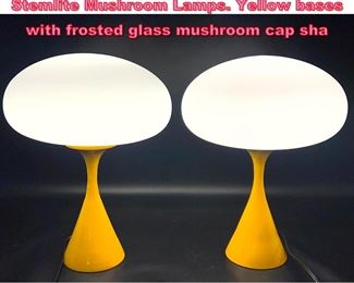 Lot 824 Pr DESIGNLINE Contemporary Stemlite Mushroom Lamps. Yellow bases with frosted glass mushroom cap sha