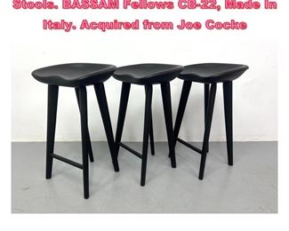 Lot 831 Set 3 Ebonized Wood Italian Bar Stools. BASSAM Fellows CB22, Made In Italy. Acquired from Joe Cocke