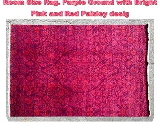 Lot 839 12 2 x 9  Modernist Hand Woven Room Size Rug. Purple Ground with Bright Pink and Red Paisley desig