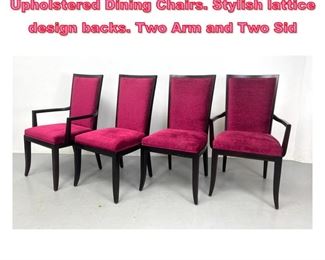 Lot 840 Set 4 CENTURY Tall Back Upholstered Dining Chairs. Stylish lattice design backs. Two Arm and Two Sid