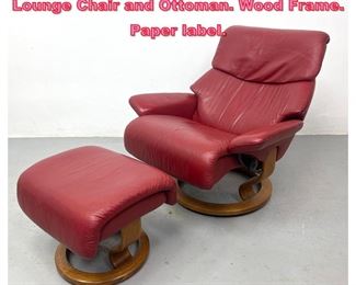 Lot 847 2pc EKORNES Stressless Lounge Chair and Ottoman. Wood Frame. Paper label. 