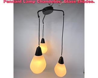 Lot 870 Mid Century Modern Three Shade Pendant Lamp Chandelier. Glass shades. 