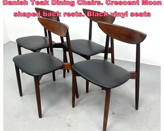 Lot 872 Set 4 HARRY OSTERGAARD Danish Teak Dining Chairs. Crescent Moon shaped back rests. Black vinyl seats