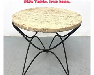 Lot 873 Iron and Travertine Occasional Side Table. Iron base. 