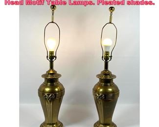Lot 877 Pr Decorator Heavy Brass Ram s Head Motif Table Lamps. Pleated shades. 