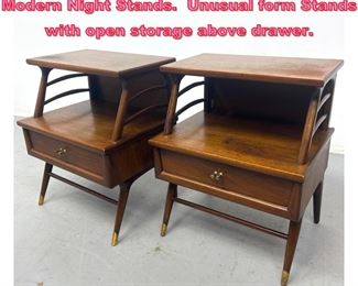 Lot 883 Pr JOHN CAMEROON American Modern Night Stands. Unusual form Stands with open storage above drawer. 