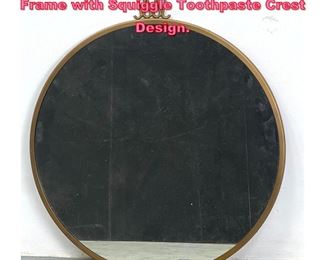 Lot 891 Designer Round Wall Mirror. Metal Frame with Squiggle Toothpaste Crest Design. 