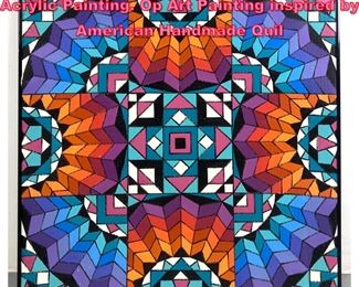 Lot 894 J.H. HENIG Geometric Marker and Acrylic Painting. Op Art Painting inspired by American Handmade Quil
