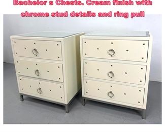 Lot 901 Pr Mirror Top Parzinger style Bachelor s Chests. Cream finish with chrome stud details and ring pull