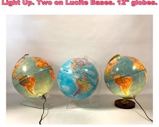Lot 930 Collection 3 World Globes. Two Light Up. Two on Lucite Bases. 12 globes. 