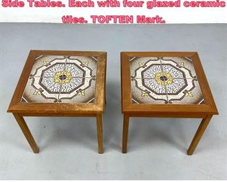 Lot 931 Pr Teak Danish Modern Tile Top Side Tables. Each with four glazed ceramic tiles. TOFTEN Mark. 