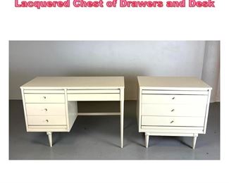 Lot 937 Mid Century Modern White Lacquered Chest of Drawers and Desk