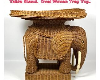 Lot 939 Figural Elephant Woven Wicker Table Stand. Oval Woven Tray Top. 
