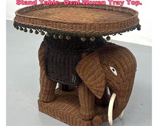 Lot 941 Woven Wicker Figural Elephant Stand Table. Oval Woven Tray Top. 