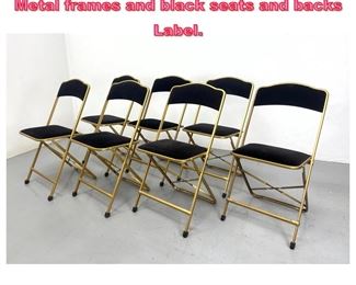 Lot 947 7 pc Fritz Vintage folding chairs. Metal frames and black seats and backs Label.