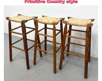 Lot 948 Set 3 Split Wicker seat bar stools. Primitive Country style