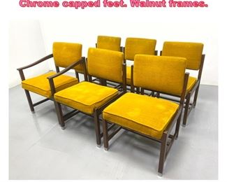 Lot 949 Set 6 Probber Style Dining Chairs. Chrome capped feet. Walnut frames. 