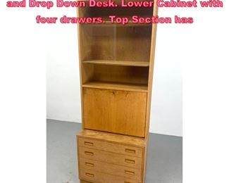 Lot 955 Two Part Danish Modern Dresser and Drop Down Desk. Lower Cabinet with four drawers. Top Section has 