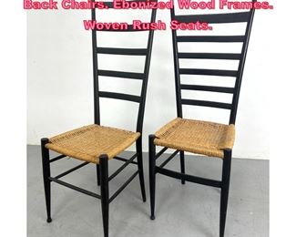 Lot 963 2pc Italian Modernist style Ladder Back Chairs. Ebonized Wood Frames. Woven Rush Seats. 