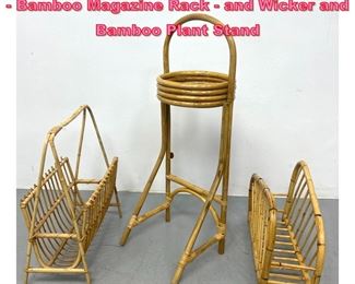 Lot 970 Franco Albini Style Magazine Rack Bamboo Magazine Rack  and Wicker and Bamboo Plant Stand