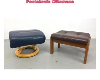 Lot 973 2pcs EKORNES Leather and Wood Footstools Ottomans