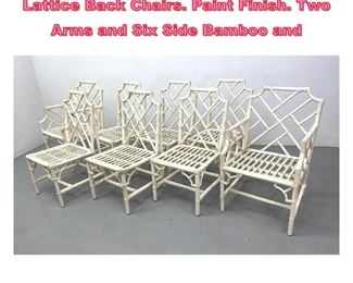 Lot 977 Set 8 Chinese Chippendale style Lattice Back Chairs. Paint Finish. Two Arms and Six Side Bamboo and 