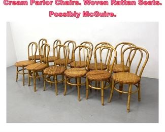 Lot 980 Set 12 Bentwood Bamboo Cafe Ice Cream Parlor Chairs. Woven Rattan Seats. Possibly McGuire. 