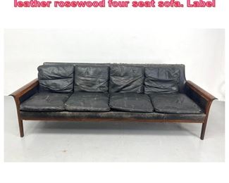 Lot 999 Knut Saeter for Vatne Mobler leather rosewood four seat sofa. Label