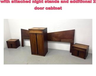 Lot 1005 Craftsman Walnut headboard with attached night stands and additional 2 door cabinet