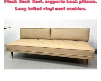 Lot 1009 Modern Day Bed Sofa. Wood Plank Back Rest. supports back pillows. Long tufted vinyl seat cushion.